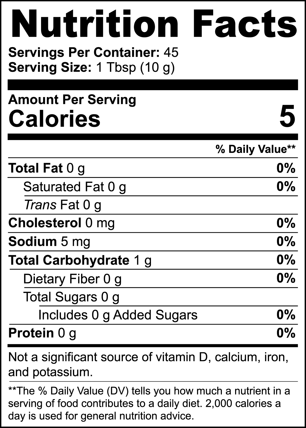 Ingredient, calories and mineral detail breakdown label of the Excalix Mushroom Coffee. 