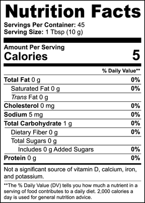 Ingredient, calories and mineral detail breakdown label of the Excalix Mushroom Coffee. 